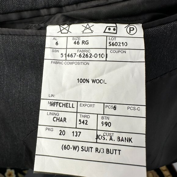 Jos A Bank Signature Collection Mitchell Wool‎ 3 Button Jacket, 46R, Charcoal - Picture 12 of 12